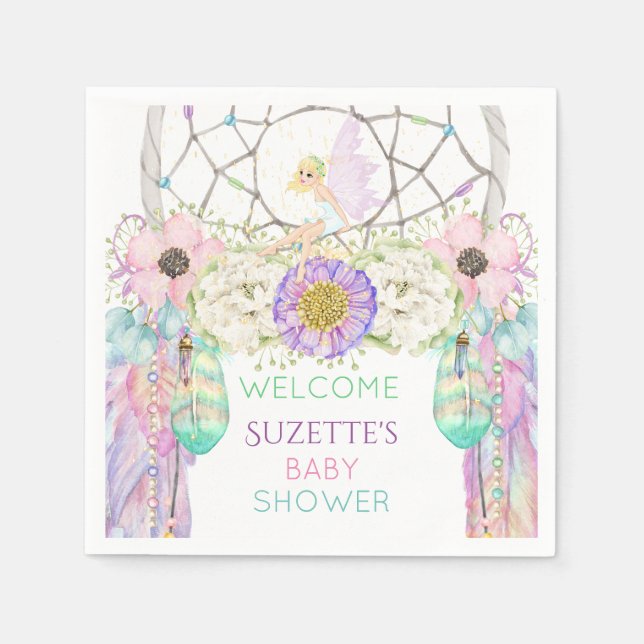Fairy Dream Catcher Feather Lavender Rosa Mint Pappersservett (Framsidan)