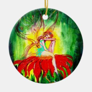 FAIRY DREAMING ON A RED FLOWER,VIBRANT RUBY JULGRANSPRYDNAD KERAMIK