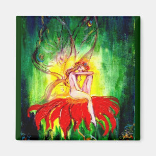 FAIRY DREAMING ON FLOWER MAGNET