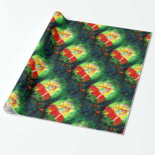FAIRY DREAMING ON RED FLOWER Grönt Gult Fantasy Presentpapper