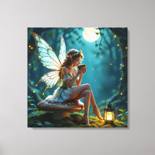 Fairy Drinking Coffee Enchanted Forest Canvastryck