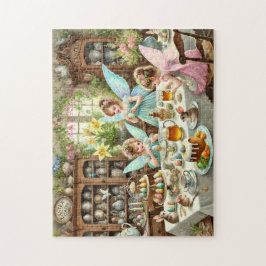 Fairy Easter Kitchen Whimsical Tea Party Scene Pussel