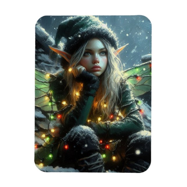 Fairy Elf with jul Ljus Magnet (Vertikal)