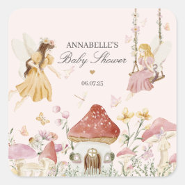 Fairy Enchanted Baby Shower-favoritetikett Fyrkantigt Klistermärke