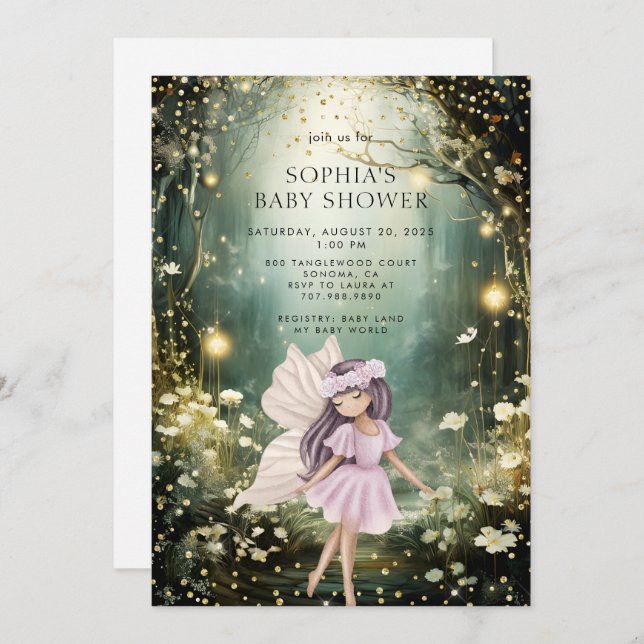 Fairy Enchanted Forest Baby Shower Inbjudningar (Fram/baksida)