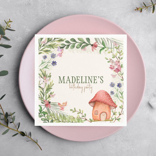 Fairy Enchanted Forest Mushroom Greenery Blommigt Pappersservett (Skapare uppladdad)