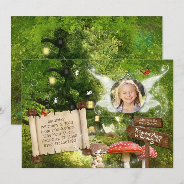 Fairy Enchanted Forest Party-inbjudan Inbjudningar (Fram/baksida)