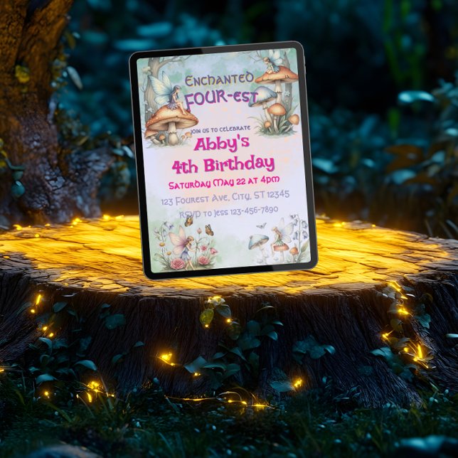 Fairy Enchanted Four-est-födelsedagspresent Inbjudningar (Skapare uppladdad)