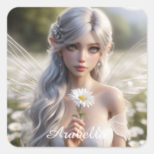 Fairy Fairy i Daisy Fyrkantigt Klistermärke