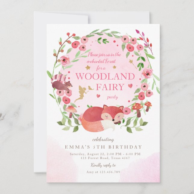 Fairy Fairy Rosa Girl Birthday Inbjudningar (Framsida)