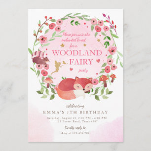 Fairy Fairy Rosa Girl Birthday Inbjudningar