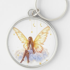 Fairy fantasy blonde Flickmoln sitta magisk Rund Silverfärgad Nyckelring