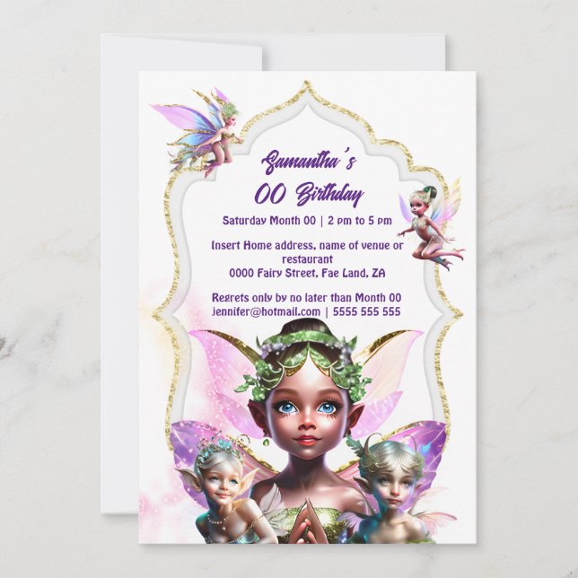 Fairy fantasy Whimsiques pixie princess rosa-flick Inbjudningar (Framsida)