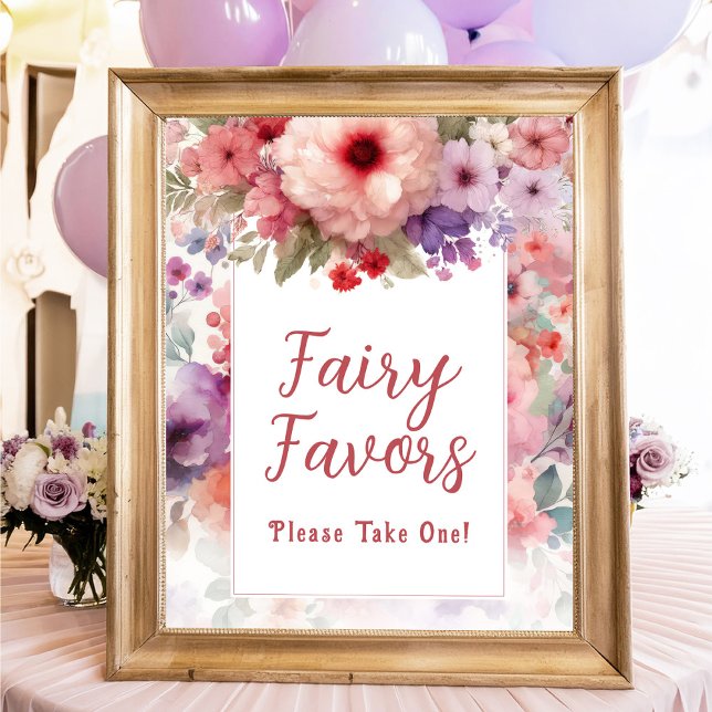 Fairy Favors Fairycore Garden Födelsedagsfest Sign Poster (Fairy Party Favors Fairy Birthday Sign)
