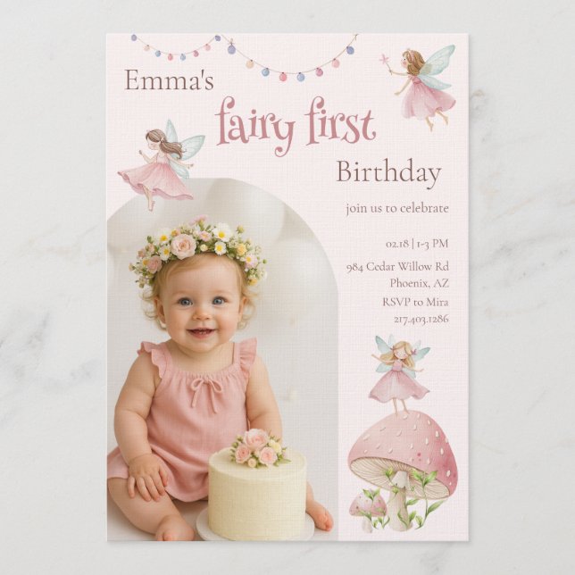 Fairy First 1st Birthday Enchanted Magical Inbjudningar (Framsida)