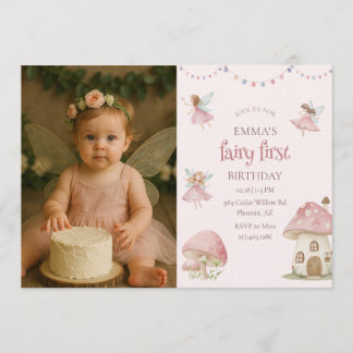 Fairy First 1st Birthday Enchanted Magical Photo Inbjudningar
