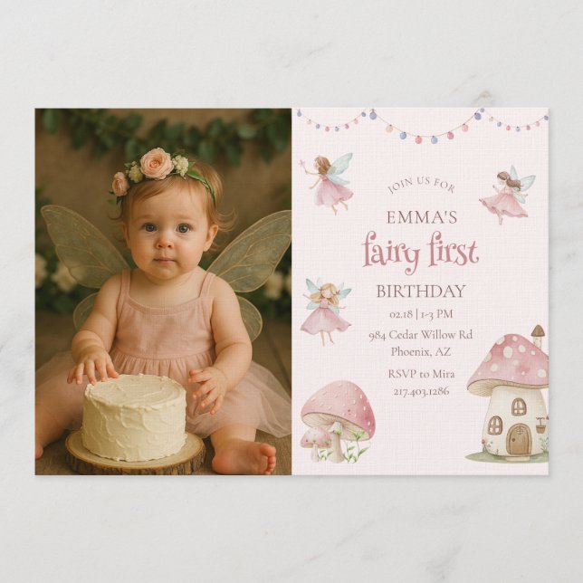 Fairy First 1st Birthday Enchanted Magical Photo Inbjudningar (Framsida)