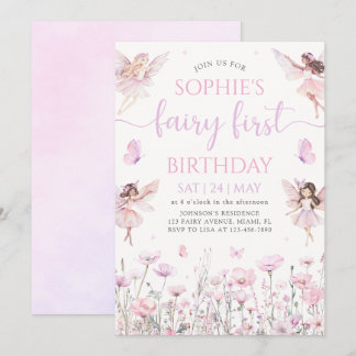 Fairy First 1st Birthday Party Invitation Inbjudningar
