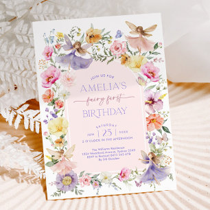 Fairy First Birday Cute Blommigt Garden Älvors 1s Inbjudningar