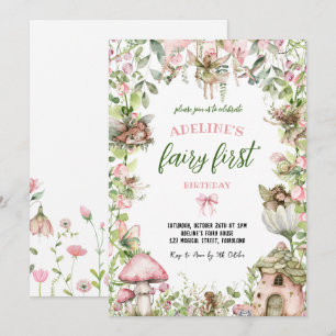 Fairy First Birth Forest Watercolor Cute Girl Inbjudningar