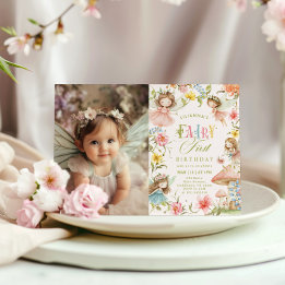 Fairy First Birthday Colorful Enchanted Photo Inbjudningar