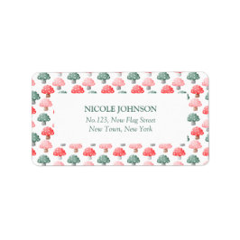 Fairy First Birthday Cute Colorful Mushroom Adressetikett