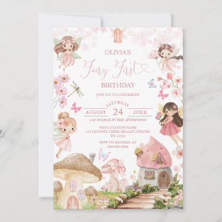 Fairy First Birthday Enchanted forest Invitation Inbjudningar