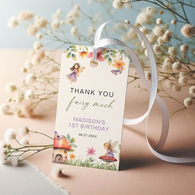 Fairy First Birthday Enchanted Forest Tack Presentetikett (Skapare uppladdad)