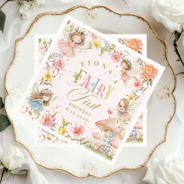 Fairy First Birthday Enchanted Garden Bright Pappersservett (Skapare uppladdad)