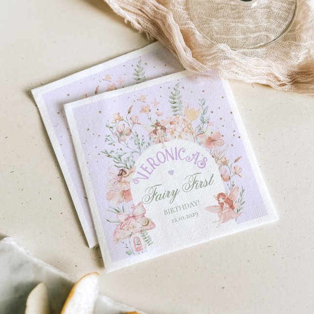 Fairy First Birthday Enchanted garden Lilac Pappersservett (Skapare uppladdad)