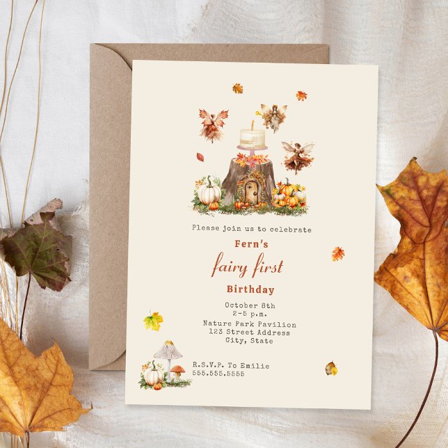 Fairy First Birthday Fall Woodland Fairy Garden Inbjudningar (Skapare uppladdad)