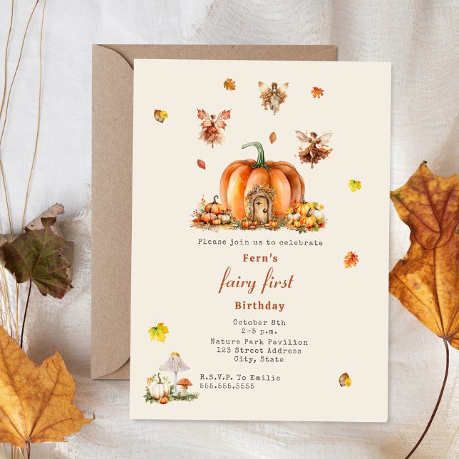Fairy First Birthday Fall Woodland Pumpkin Inbjudningar (Skapare uppladdad)