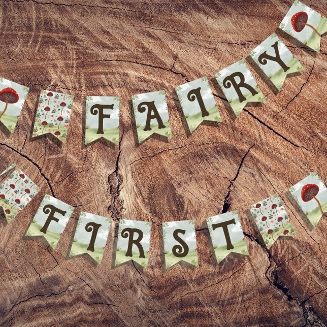 Fairy First Birthday Forest Garden Mushroom Vimplar (Fairy First Birthday Bunting)