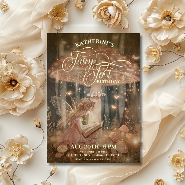 Fairy First Birthday Forest Mushroom Whimsical Inbjudningar (Skapare uppladdad)