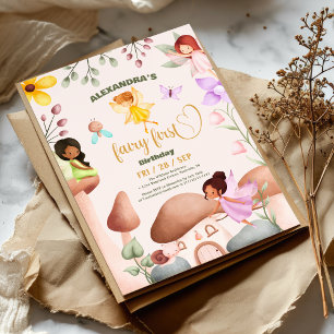 Fairy First Birthday Forest Watercolor Mushroom Inbjudningar