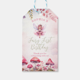 Fairy First Birthday Förstorad Forest Mushroom Presentetikett