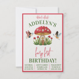 Fairy First Birthday, Garden Mushroom Birthday Inbjudningar