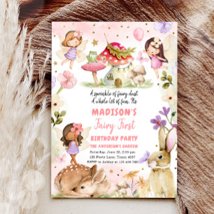 Fairy First Birthday Girl 1st Fairy Forest Magic Inbjudningar