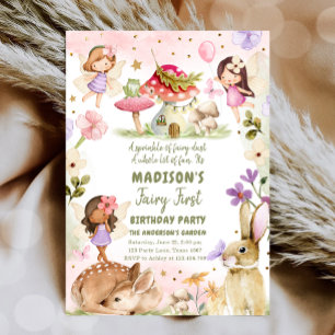 Fairy First Birthday Girl 1st Fairy Forest Magic Inbjudningar