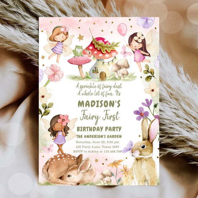 Fairy First Birthday Girl 1st Fairy Forest Magic Inbjudningar (Skapare uppladdad)