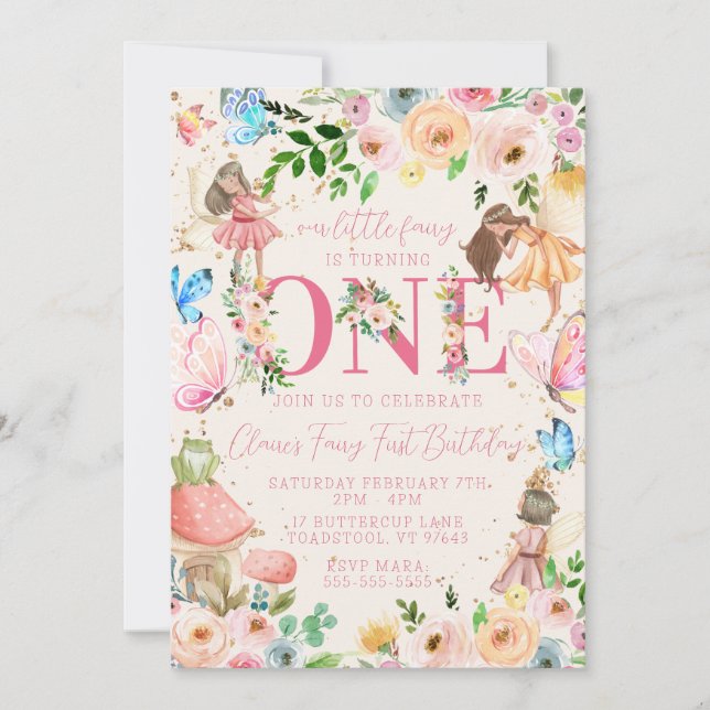 Fairy First Birthday Inbjudningar (Framsida)