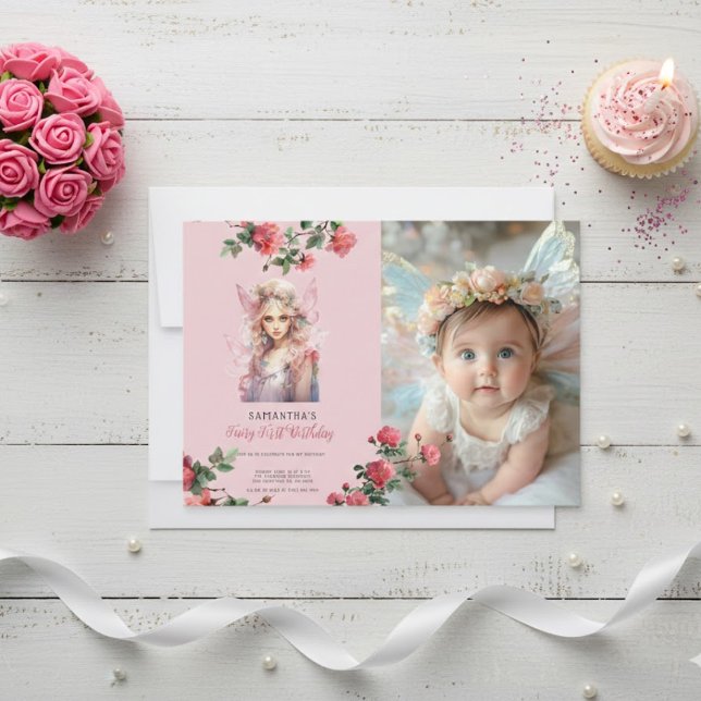 Fairy First Birthday Invitation | Dusty Pink Inbjudningar (Skapare uppladdad)