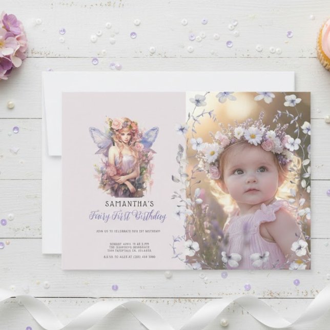 Fairy First Birthday Invitation | Dusty Purple Inbjudningar (Skapare uppladdad)