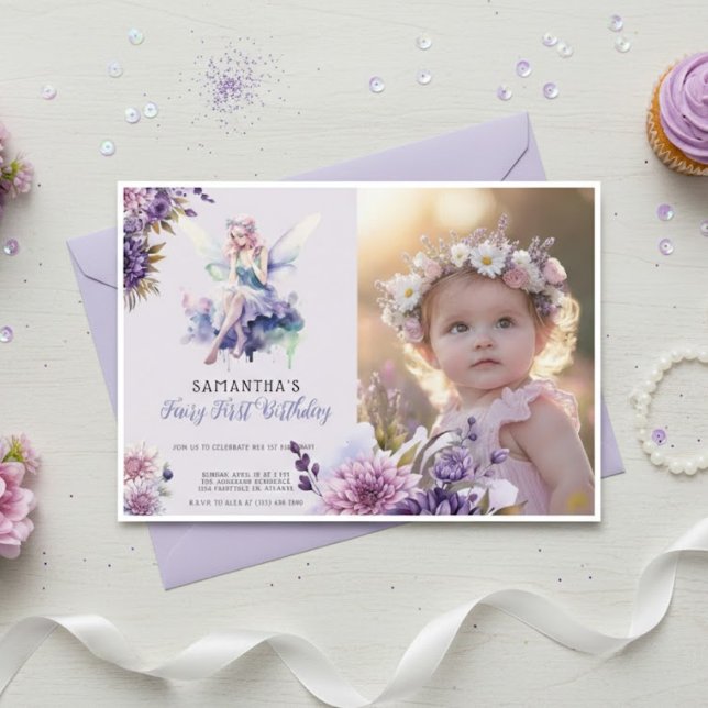Fairy First Birthday Invitation | Dusty Purple Inbjudningar (Skapare uppladdad)
