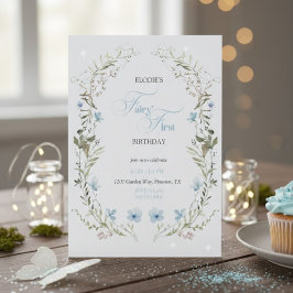 Fairy First Birthday Invitation | Elegant Blue  Inbjudningar