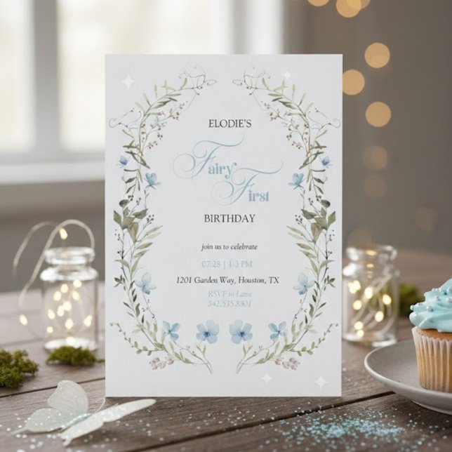 Fairy First Birthday Invitation | Elegant Blue  Inbjudningar (Skapare uppladdad)