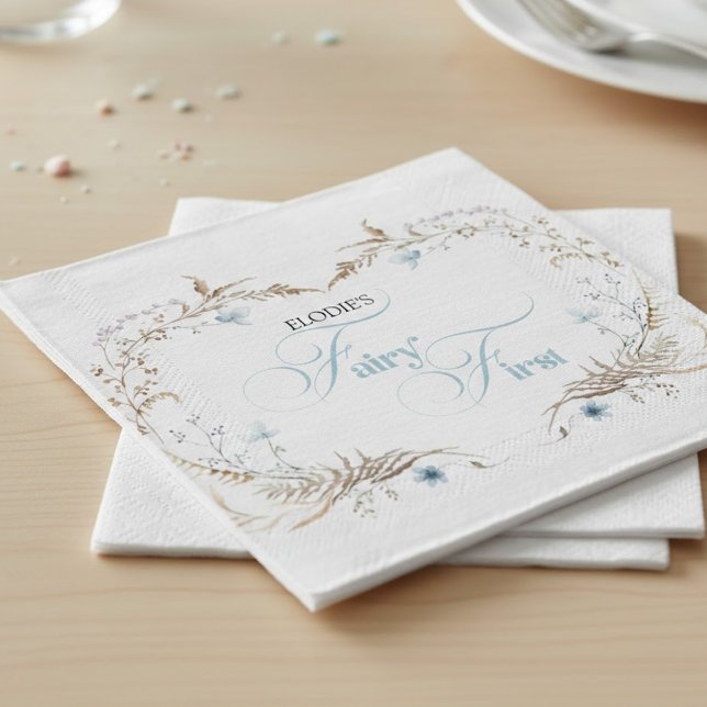 Fairy First Birthday Invitation | Elegant Blue  Pappersservett (Skapare uppladdad)