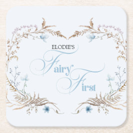 Fairy First Birthday Invitation | Elegant Blue  Underlägg Papper Kvadrat