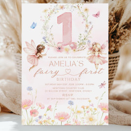 Fairy First Birthday Invitation Girl, Fairy 1st Bi Inbjudningar