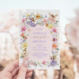 Fairy First Birthday Lush Wildblomma Garden Party Inbjudningar